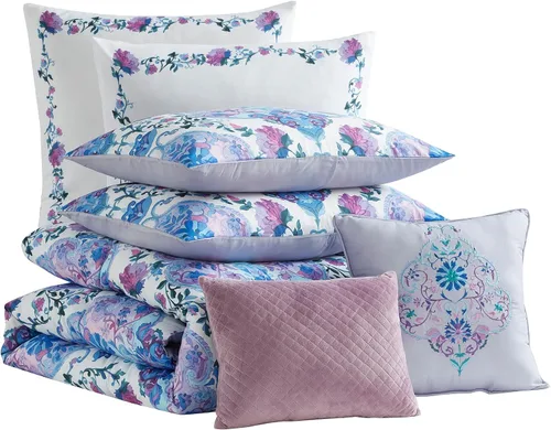 Vista 10 de Juego de edredón tamaño King de 7 piezas ultra suave con fundas de almohada, almohadas decorativas y fundas de almohada, King, Melrose