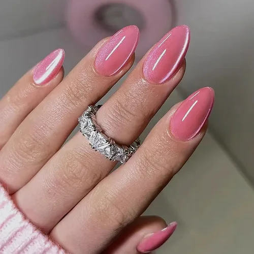 Vista 16 de Uñas postizas a presión con punta francesa, uñas postizas de almendra, cobertura completa, uñas artificiales brillantes, uñas acrílicas medianas
