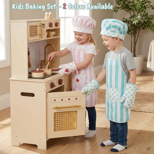 Vista 7 de Juego de delantal y gorro de chef para niños, 3 piezas, kits de cocina y horneado para niños, juguete de juego de roles para niños, regalo de cocina