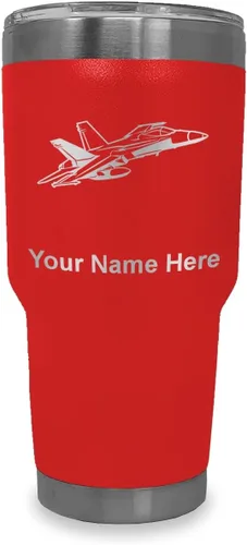 Vista 37 de LaserGram Taza aislada al vacío de 20 onzas, Fighter Jet 2, grabado personalizado incluido (negro)