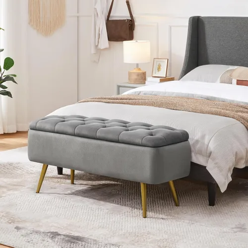 Vista 2 de Yaheetech - Banco otomano de almacenamiento para dormitorio, banco de Gris-oscuro