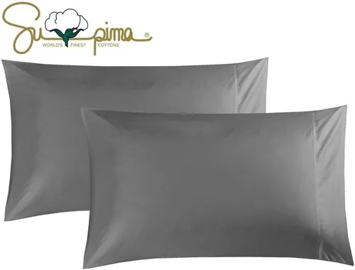 Vista 13 de Juego de 2 fundas de almohada 100 % algodón Supima de 600 hilos tamaño Queen, fundas de almohada de hotel de lujo, tejido de satén suave y sedoso