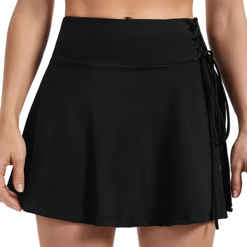 Vista 3 de Blaosn Faldas de tenis fluidas para mujer, pantalones cortos de entrenamiento para golf, atléticos, de cintura alta, con bolsillos, con abertura