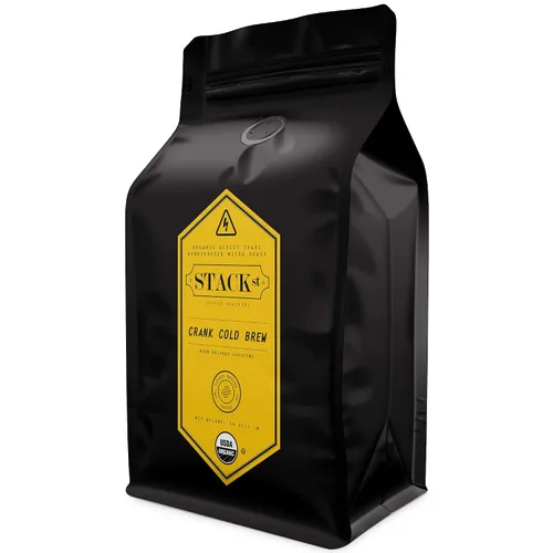 Vista 2 de Café orgánico de preparación en frío molido grueso 1 libra - CRANK Cafeína de alto voltaje tostado oscuro, molido grueso - por Stack Street