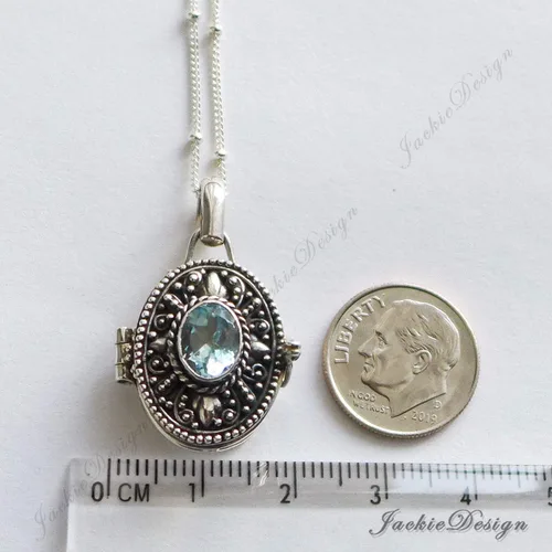 Vista 6 de Colgante de medallón ovalado de Bali de plata esterlina de 20 "collar de cadena JD125