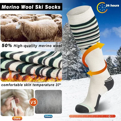 Vista 2 de Calcetines de esquí de lana merina térmicos hasta la rodilla para invierno snowboard deportes para hombres y mujeres