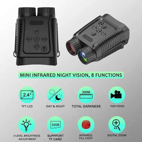 Vista 6 de Mini gafas de visión nocturna binocular cámara 1080P 12MP luz de estrellas distancia a 984.3 ft con 2.4 "TFT para caza, senderismo, camping, escalada