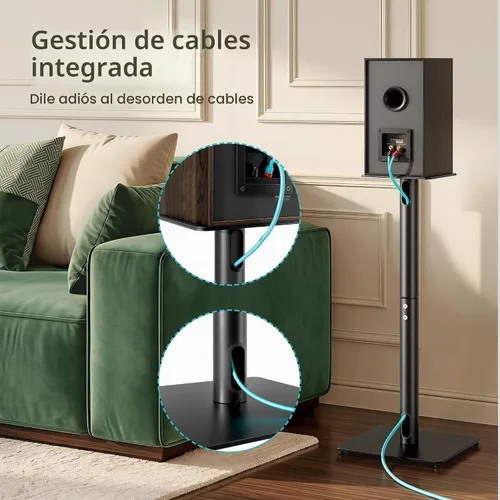 Vista 5 de Par de soportes para altavoces, altura fija de 30 pulgadas, capacidad de peso de 55 libras, base de 11.8 pulgadas, gestión de cables, soporte