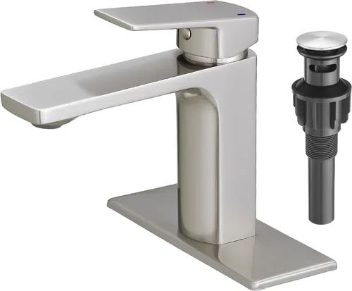 Vista 14 de VOTON - Grifo de fregadero de baño de oro cepillado con una sola manija y desagüe desplegable para lavabo de 1 agujero o 3 agujeros con placa