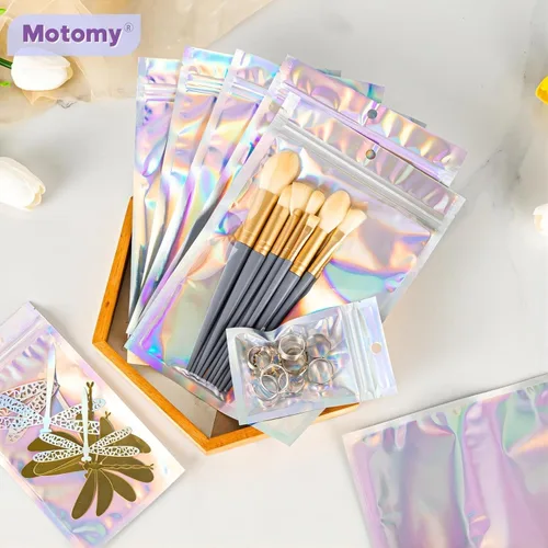 Vista 3 de 100 bolsas de embalaje holográficas, bolsa de papel de aluminio resellable de 2.7x3.9 pulgadas, bolsa de muestra de Mylar ideal para pequeños