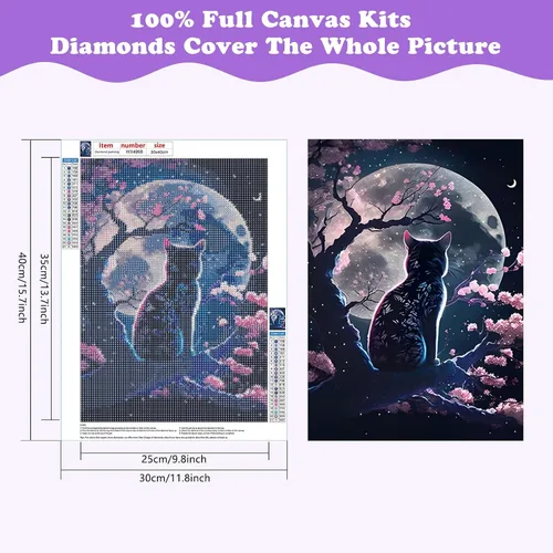 Vista 2 de SENQAO Kits de pintura artística de diamantes de gato para adultos, pintura de puntos de diamante de taladro completo para principiantes, pintura