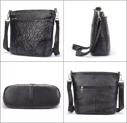 Vista 2 de Aslana Bolso bandolera de cuero genuino con relieve floral para mujer