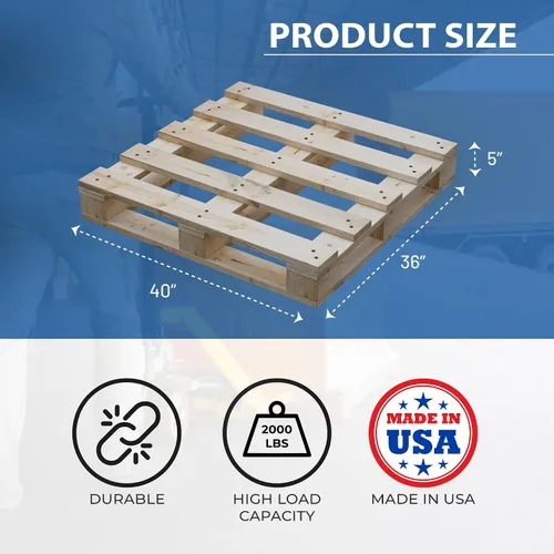Vista 6 de Greaton, Paleta de madera de entrada de 4 vías para servicio pesado, 40 x 36 x 5 pulgadas, paleta de envío de madera dura de grado industrial