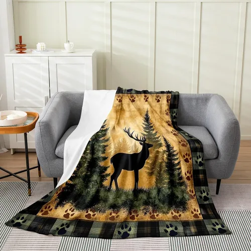 Vista 37 de Erosebridal American Flag Throw Blanket 40x50 Inch Sofa Bed Couch Decor,Rustic Deer Hunting Fleece Blanket for Kids Boys Girls,Farmhouse Cabin Bed