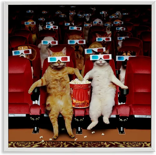 Vista 20 de Stupell Industries Gatos en el cine 3D Giclée enmarcado gris diseño de arte por Lund Roeser Enmarcado en blanco