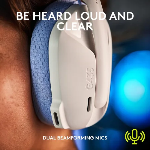 Vista 5 de Logitech G 435 LIGHTSPEED y auriculares inalámbricos Bluetooth para juegos audífonos ligeros sobre la oreja micrófonos integrados batería de 18