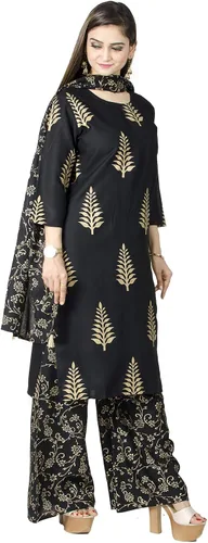 Vista 4 de Chandrakala Kurti Palazzo pantalón con traje Dupatta para mujer (K176-P)