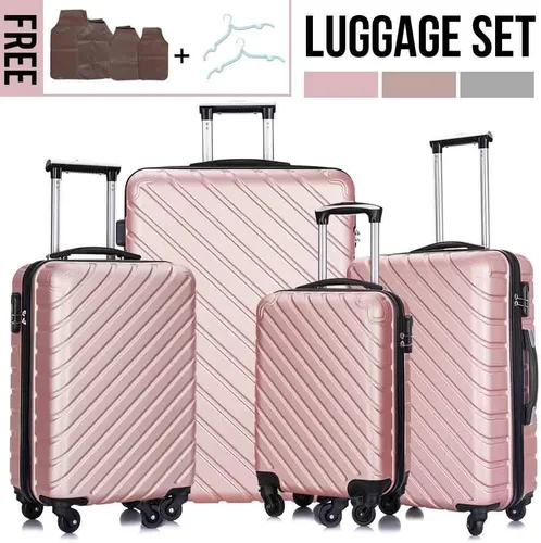 Vista 3 de Fridtrip - Maleta de viaje rígida ligera con ruedas giratorias Rose gold 4 PCS Suitcases