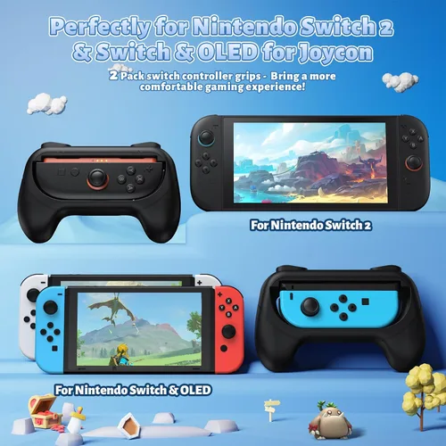 Vista 3 de [Switch 1/2 Compatible] FASTSNAIL Grips for Nintendo Switch 2(2025)/1&OLED for Joy-Con 2, Wear-Resistant & Anti-Slip Controller Grips Handle Kit