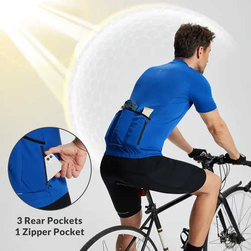 Vista 4 de BALEAF Camiseta de ciclismo de manga corta para hombre, camiseta de ciclismo con cremallera completa 3+1 bolsillos, UPF50+ azul, talla 2XL, 02-Azul