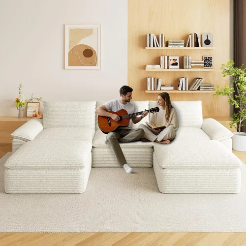 Vista 8 de Sofás modulares de 113.03 pulgadas para sala de estar, sofá modular moderno con sofás en forma de L, sofá tapizado de pana sin hueso, asiento Negro