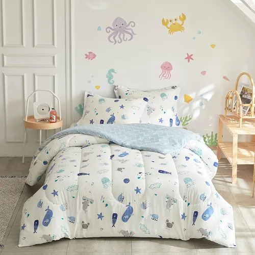 Vista 9 de Juego de edredón de algodón de dinosaurio para niños y niñas, edredón de algodón de 3 piezas, tamaño individual, diseño de dinosaurios verdes Dino