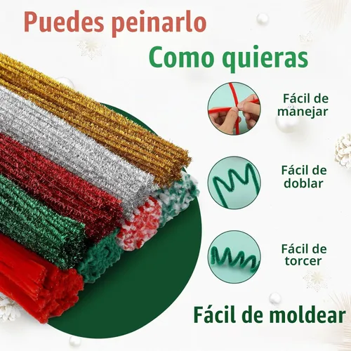 Vista 3 de 200 piezas de limpiadores de tuberías artesanales con purpurina de Navidad Navidad -200 piezas