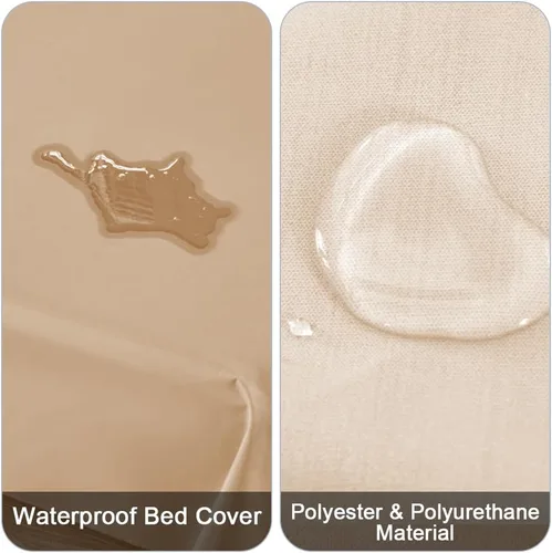 Vista 2 de Funda de cama impermeable para perros y gatos, resistente al pelo de las mascotas, funda protectora para cama con tela fina 100% impermeable