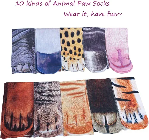 Vista 5 de Divertidos calcetines de patas de animales, calcetines novedosos locos 3D de pata de gato y perro, calcetines de Halloween para mujeres y hombres