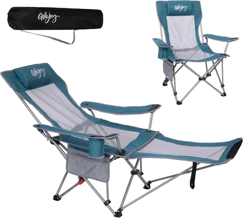 Vista 9 de Silla de Camping Reclinable 2-en-1 de #WEJOY con Reposapiés para Adultos Silla Plegable de Salón con Respaldo Ajustable Sillas de Camping Ligeras