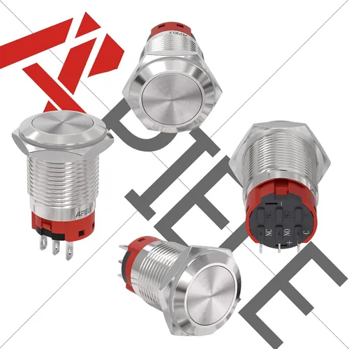 Vista 3 de APIELE - Interruptor de botón con pestillo de 0.748 in, impermeable, acero inoxidable, parte superior plana de 12 V, 24 V, 36 CC 110 V, 250 V, CA