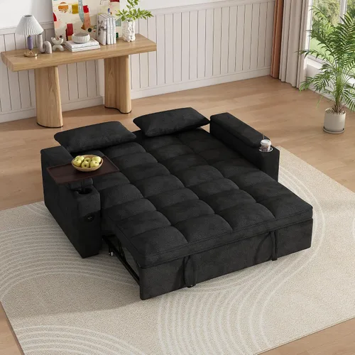 Vista 6 de KEIKI 65" 3-in-1 Sofa Bed, Folding Chenille Loveseat Sleeper with USB