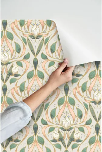 Vista 3 de Papel tapiz para despegar y pegar, diseño Art Nouveau Blossom Floral Nature Blossoms Elegante papel pintado extraíble personalizado por Spoonflower