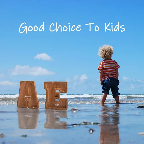 Vista 5 de Alcancía de madera grande personalizada con letras – Alcancía de letras para niños y niñas, regalo de cumpleaños (A)