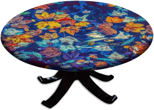Vista 9 de Mantel redondo ajustable con borde elástico floral azul, mantel con borde elástico de estilo floral pastoral, almohadilla de mesa de poliéster