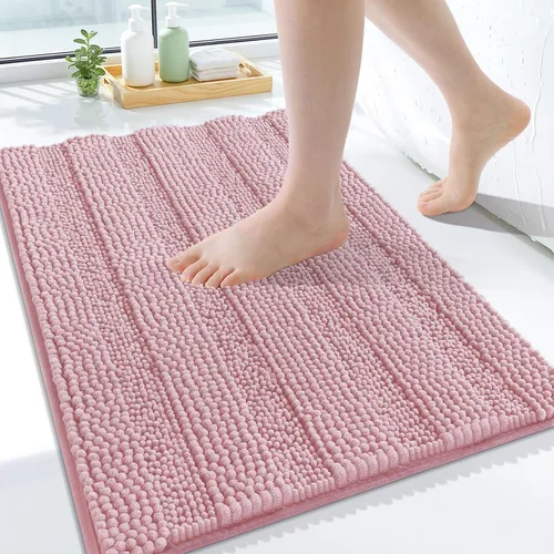 Vista 102 de Grandaily Alfombras de baño de felpilla a rayas de 24 x 16 pulgadas, extra gruesas y suaves, absorbentes, parte trasera de goma, alfombra de ducha