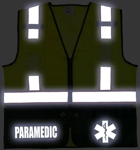 Vista 3 de Chaleco de seguridad para sobrevivientes paramédicos, tipo R Clase 2 con logotipos reflectantes y bolsillo trasero Jumbo