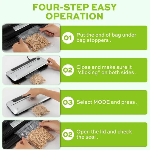 Vista 6 de 75KPa - Máquina selladora al vacío automática 6 en 1 Ahorro digital de alimentos con función de pulso Modos de alimentos secos y húmedos