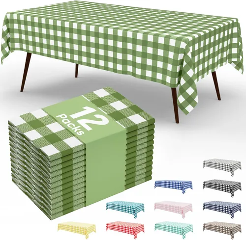Vista 48 de Smiry 8 paquetes de manteles desechables Gingham, 54 x 108 pulgadas, manteles de plástico impermeables rectangulares en diseño a cuadros