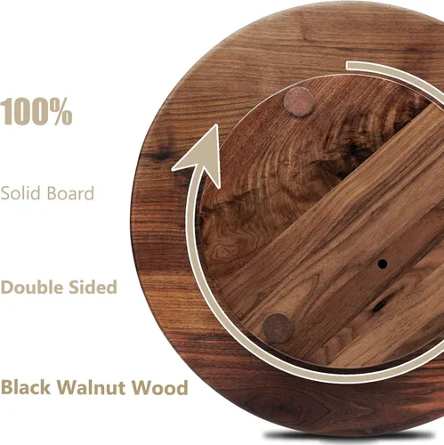 Vista 3 de 38 cm de nogal negro madera Lazy Susan, bandeja giratoria redonda de cocina de madera sólida