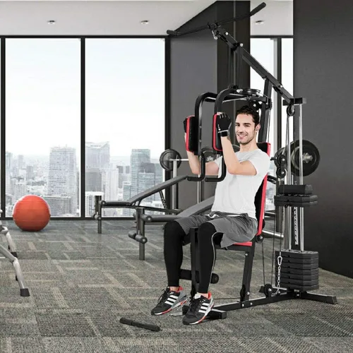 Vista 5 de Goplus Sistema de gimnasio en casa multifunción, equipo de entrenamiento de fuerza, máquina de fuerza para fitness, para entrenamiento de cuerpo