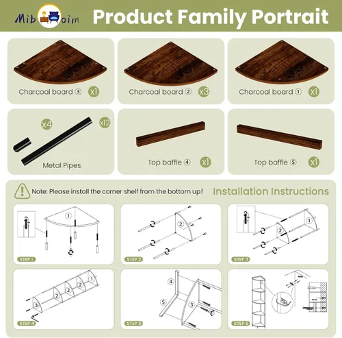 Vista 8 de Estante esquinero de madera de 5 niveles: estantería de esquina alta para sala de estar/dormitorio/baño/cocina/oficina en casa, estantes esquineros