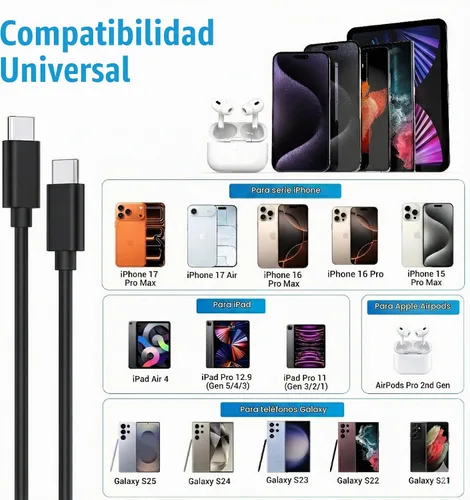 Vista 4 de TT&C - Cargador rápido USB C de 30 W con cables de 10 pies y 6.6 pies para iPhone 17, 16, 15 PD 3.0 Kit de bloque de pared compatible con iPhone