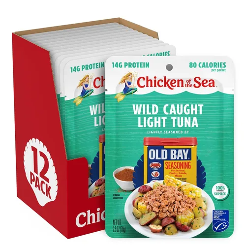 Vista 11 de Chicken of the Sea Frank’s RedHot Atún Claro de Captura Salvaje, 2.5 Onzas Paquetes, 12-Conteo – Atún de Alta Proteína Saborizado con Salsa