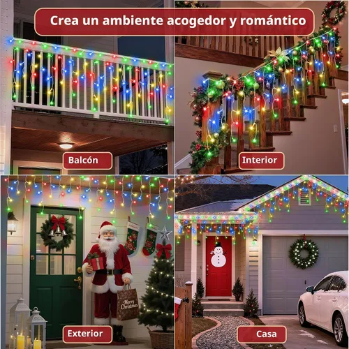Vista 6 de 612 luces LED de Navidad de 60 pies con 136 caídas, 12 modos de iluminación, decoración navideña multicolor, luces centelleantes regulables 2-Varios