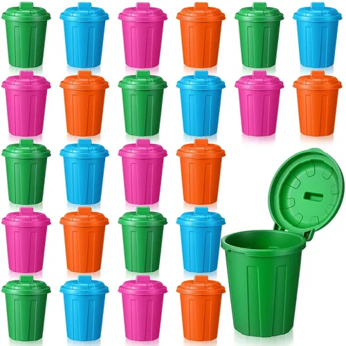Vista 2 de Zubebe Mini cubo de basura verde de 12 piezas, mini cubo de basura de juguete, pequeño contenedor de almacenamiento de escritorio con tapas