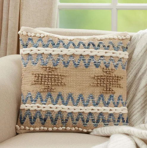 Vista 4 de SARO LIFESTYLE Almohada Chindi de múltiples texturas con relleno de poliéster, natural, 18
