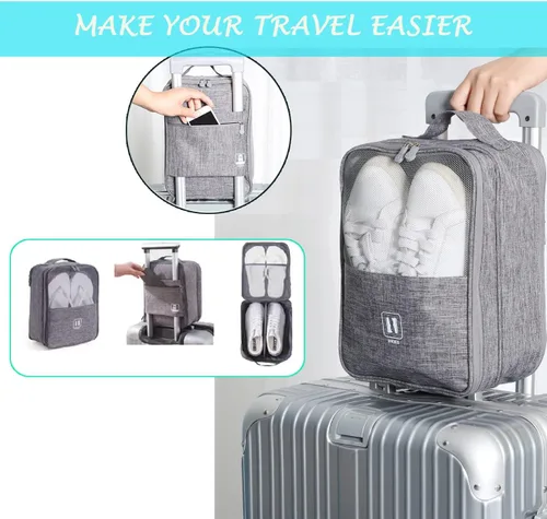 Vista 5 de Bolsa de viaje para zapatos con capacidad para 3 pares de zapatos, bolsas de zapatos para viajes, bolsa portátil para zapatos impermeable, bolsa