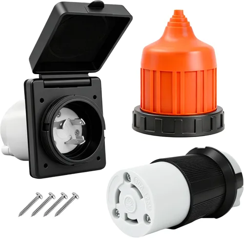 Vista 16 de Cable de alimentación de 30 AMP RV con tapa de bloqueo de arranque, conector de bloqueo giratorio hembra NEMA L5-30R de 125 V con cubierta naranja