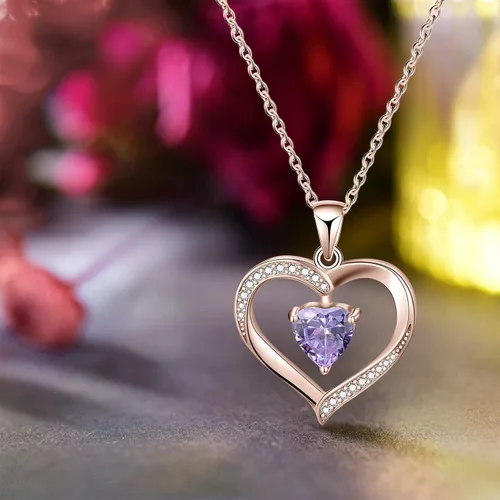 Vista 6 de Esberry - Regalos para el Día de San Valentín - Collar de amor eterno con dije de corazón de plata de ley 925 chapado en oro de 18 quilates